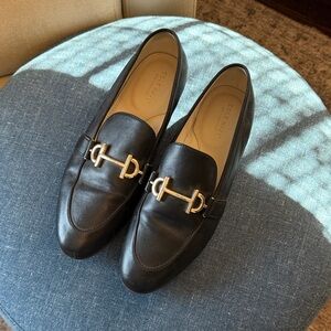 Cole Haan Black Leather Loafers with Gold Horsebit